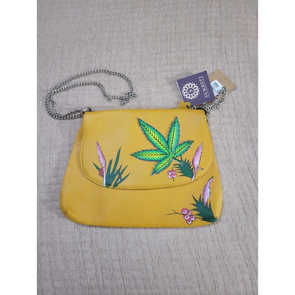 SUKRITI Hand Painted Crossbody Handbag with Silver Chain Handle NWT